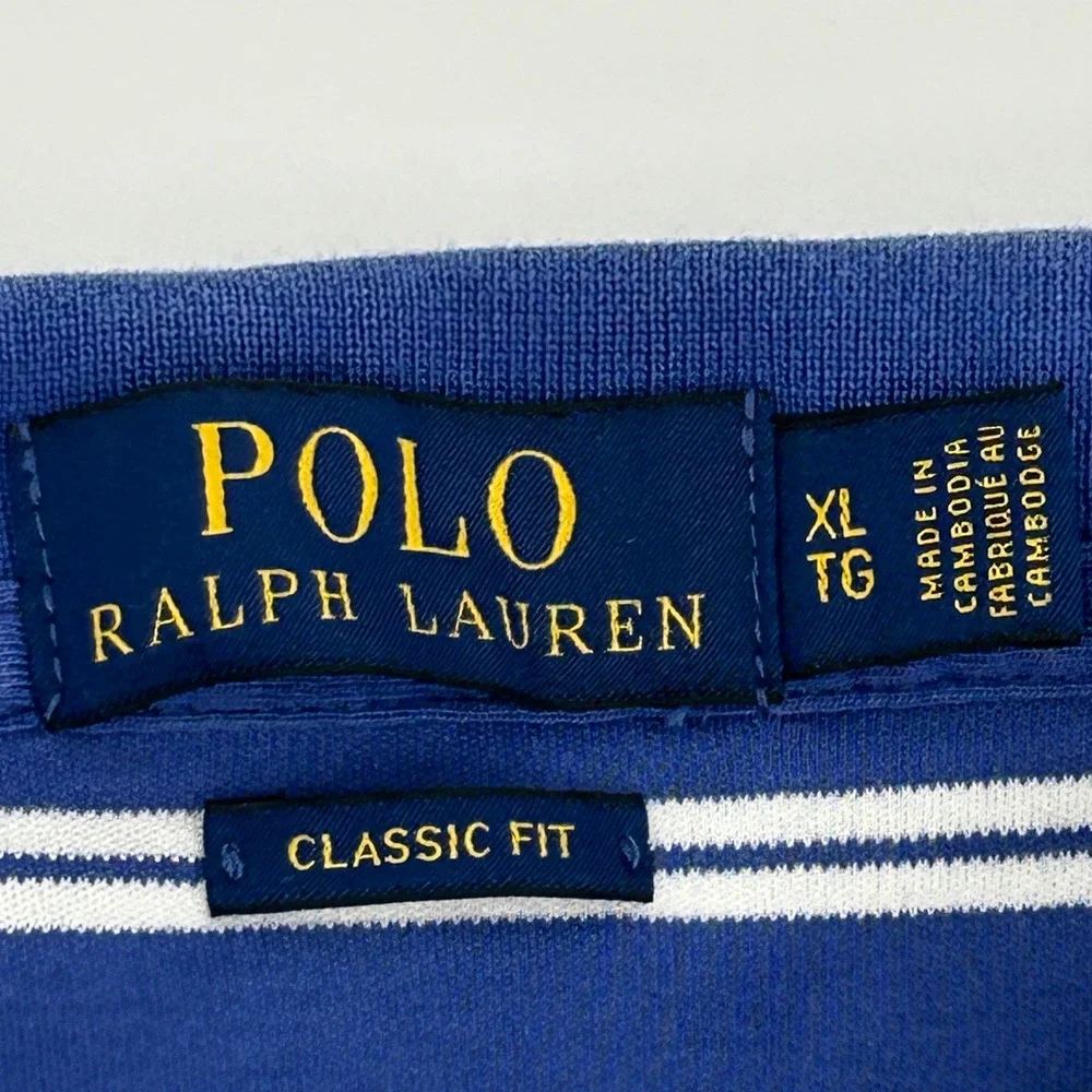Polo Ralph Lauren Polo Shirt Men XL Blue‎ Striped Classic Fit Flesh Pony Preppy